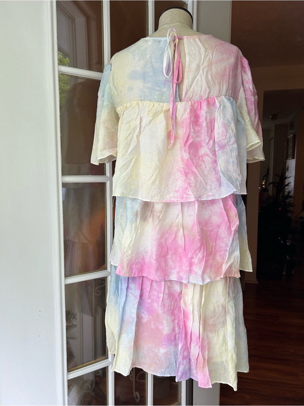 English Factory Pastel Tie-Dye Tiered Dress - Pink, Blue, Yellow. Small. - Picture 4 of 10